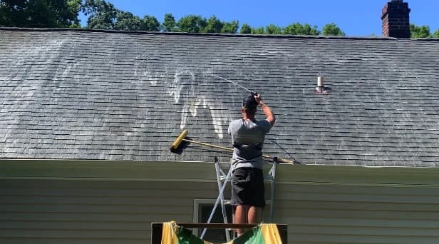 Before and after results of roof washing by Bedford Power Washing in Bedford