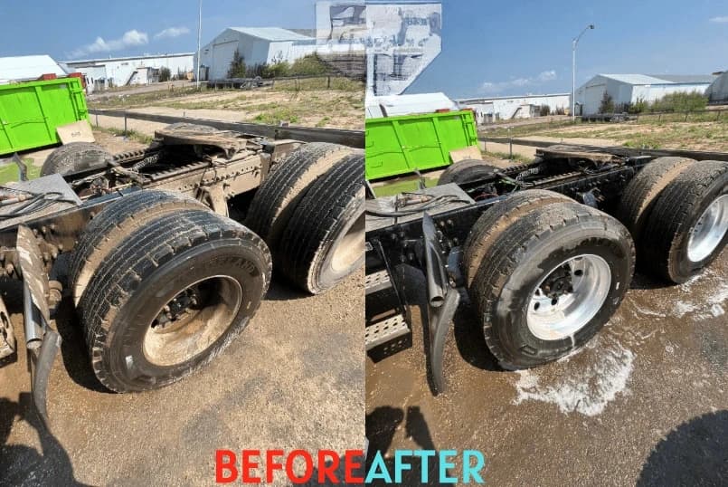 Bedford Power Washing team cleaning commercial fleet vehicles in Bedford